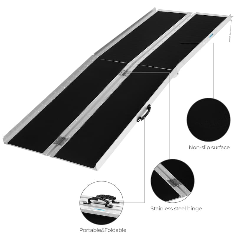7FT Non-Skid Traction Folding Aluminum Wheelchair Ramp Scooter Mobility Handicap Ramps for Home Steps, Suitcase with Handle