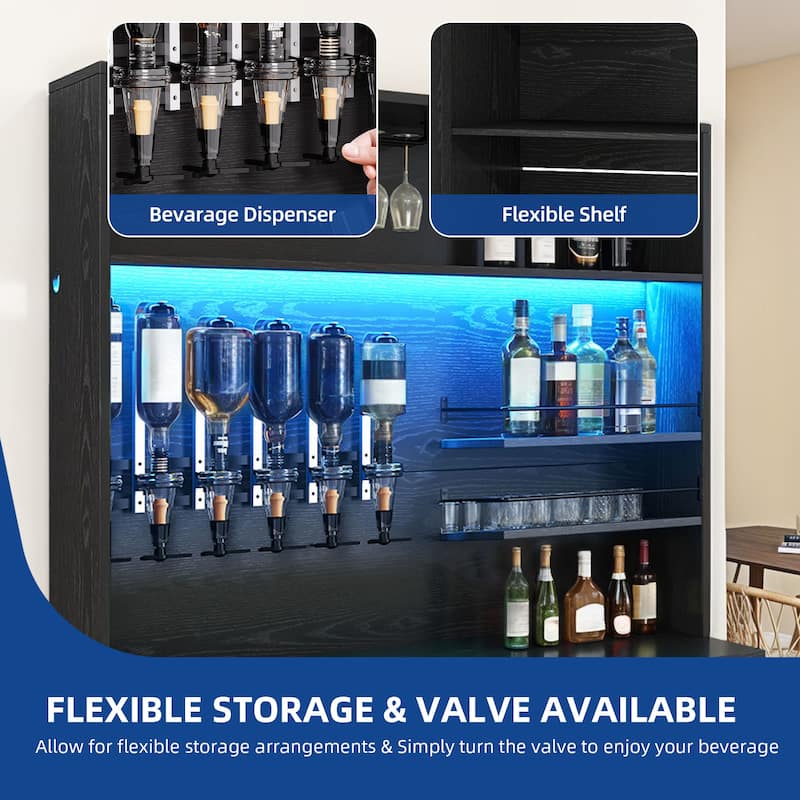 Moasis Farmhouse Bar Cabinet Wine Rack with RGB Light and Power Outlet