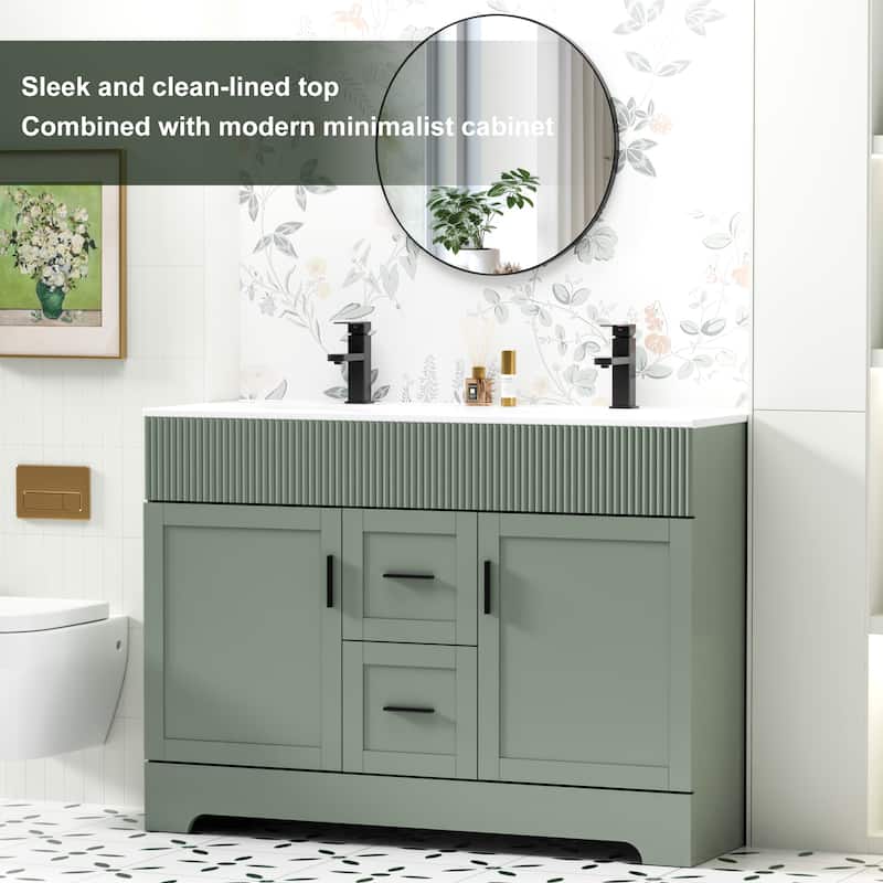 Modern 24/30/36/48" Wave-Line Bathroom Vanity Set with Sink & Faucet