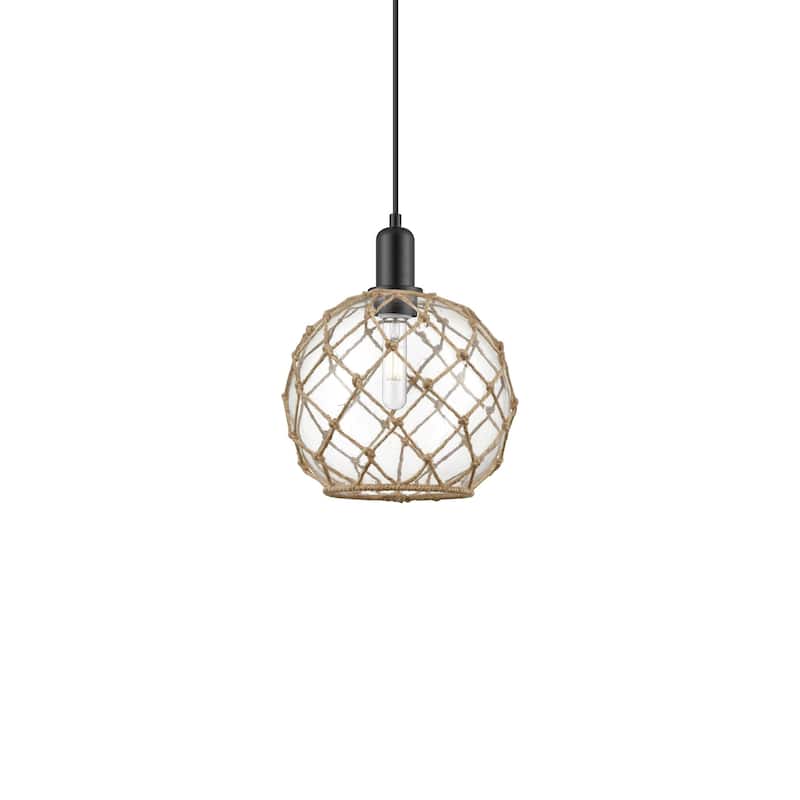 Innovations Lighting 716-1P-13-10 Farmhouse Rope Pendant Farmhouse - Matte Black / Clear Glass with Brown Rope