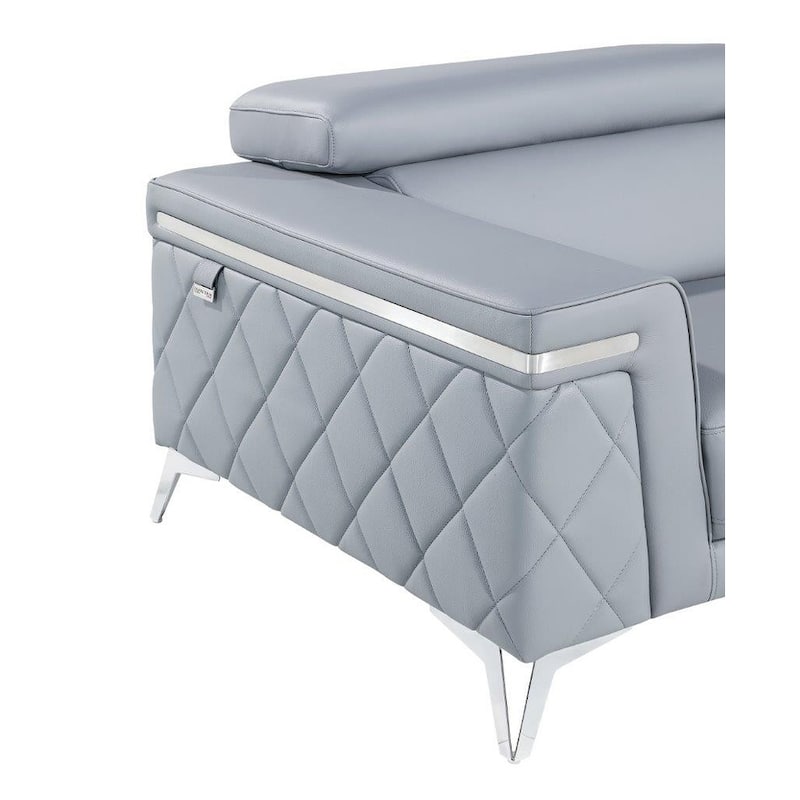 HomeRoots 89" Gray Italian Leather Sofa With Silver Legs - 89