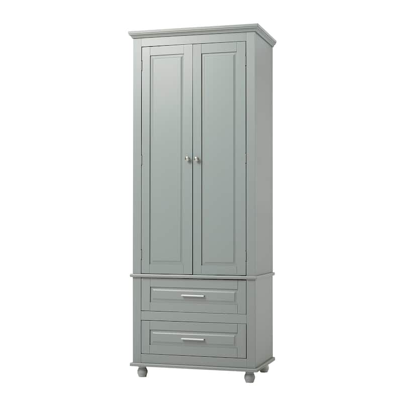 Floor Standing Bathroom Cabinet 62.50" H Wooden Bathroom Cabinet with 2 Drawers 2 Door Vertical Bathroom Organizer Cabinet