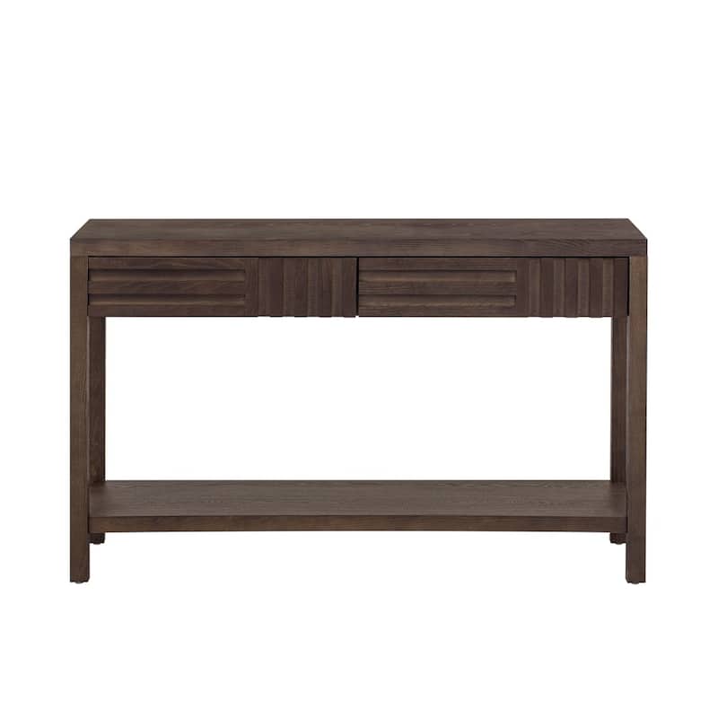 Living Room Striped Design Console Table With Bottom Shelf
