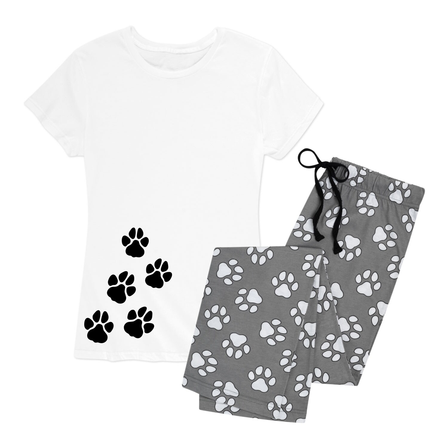Shop Paw Prints Women S Pajama Set White Paw Print Overstock 30014247