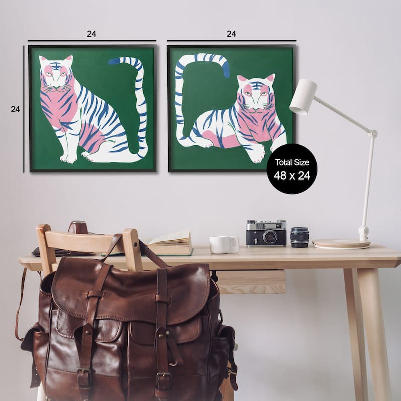 Stupell Fierce Lounging Tigers Framed Giclee Art Design By Melissa Wang (Set of 2)