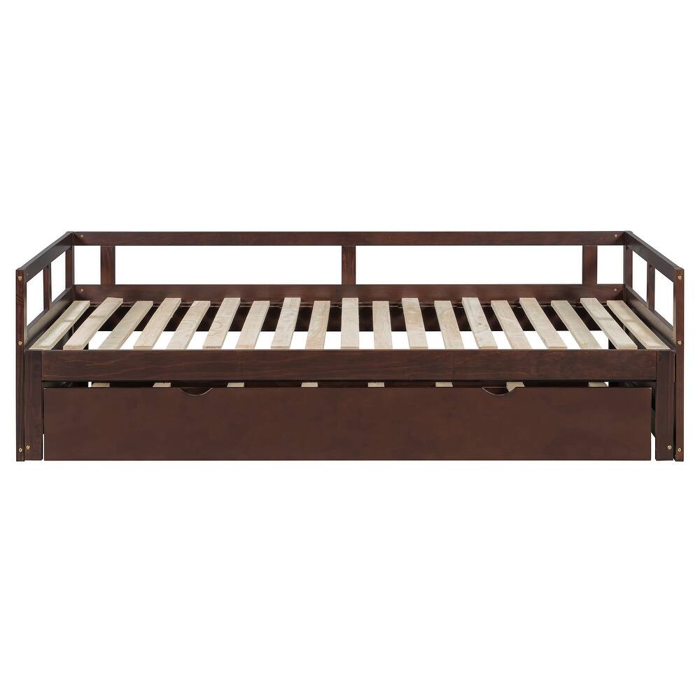 Wooden Daybed with Pull-Out Trundle, Expandable from Twin to King