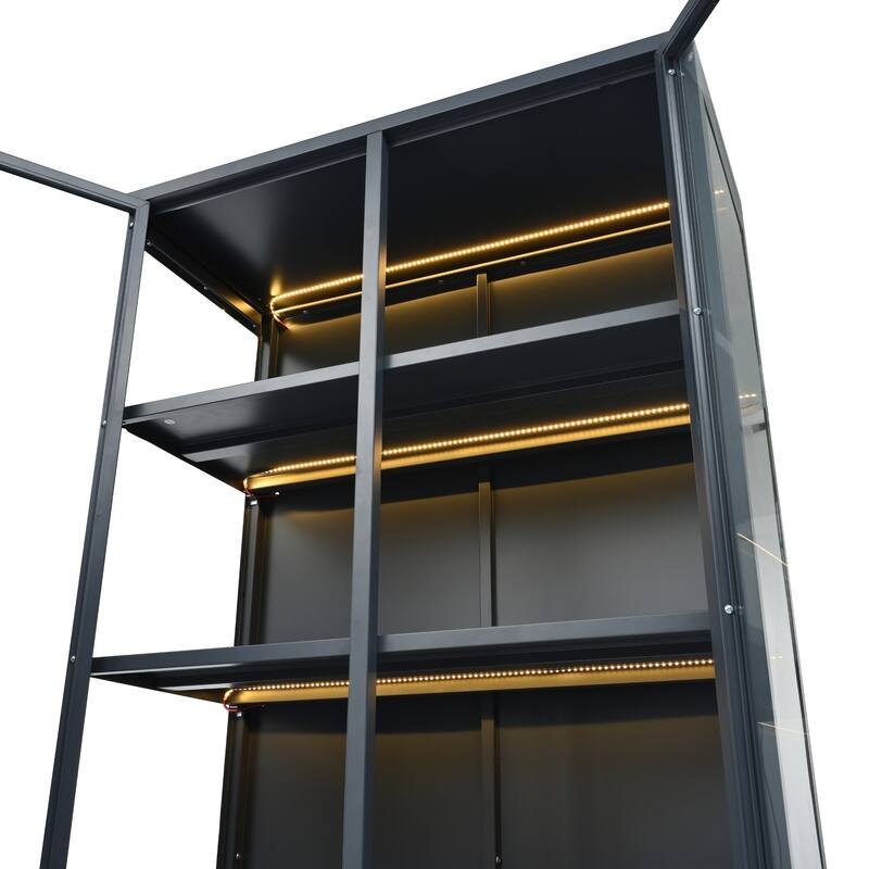 76.75'' Glass Display Cabinet w/LED Light, Tall Bookshelf with Double Glass Doors Bookshelves Bookcase