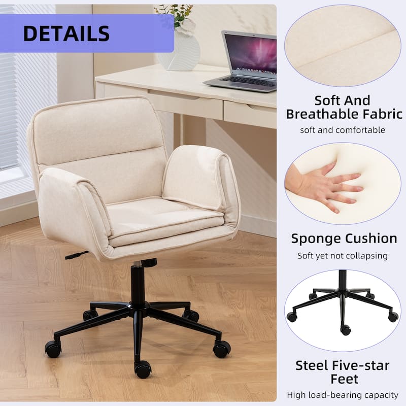 Criss Cross Chair with 5-Gear Adjustable Armrests & Wheels, Ergonomic Thickened Backrest Swivel Desk Chair for Home Office