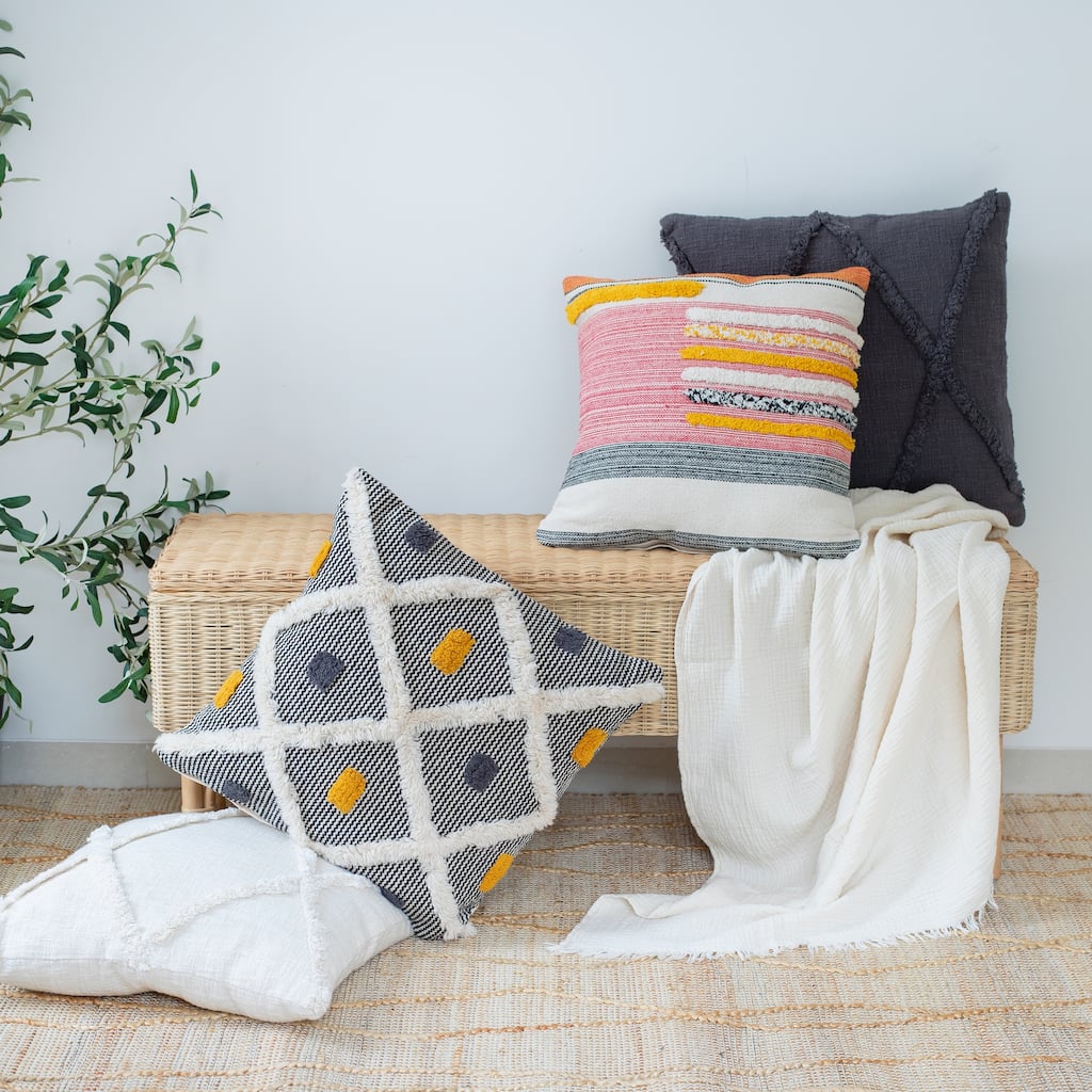 Sevita Luxe Black/Yellow Striped Cotton Wool Blend Throw Pillow, Set of 2