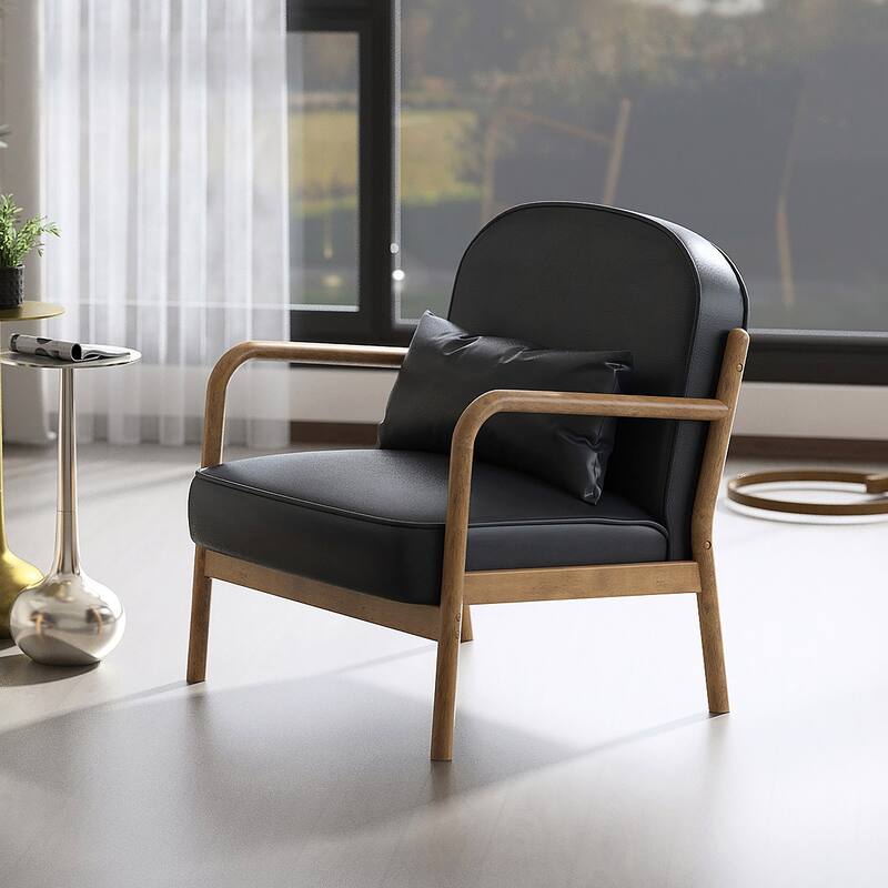 Mid-Century Modern Faux Leather & Solid Wood Accent Chair