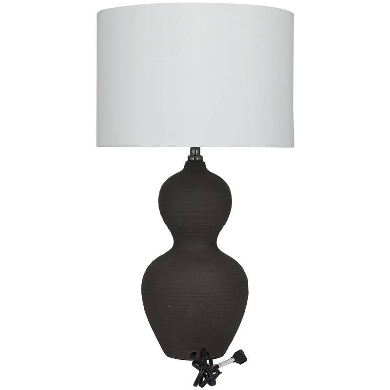 Ceramic Gourd Style Base Room Table Lamp with Drum Shade - Black - CosmoLiving by Cosmopolitan