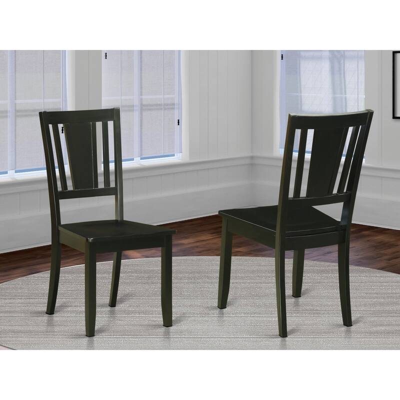 East West Furniture Dudley Dining Chairs With Slatted Wood Chairs Back, Set of 2, Black Finish(Seats Type Options)