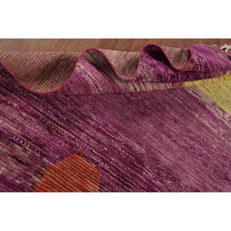 Purple Striped Moroccan Modern Area Rug Handmade Wool Carpet - 8'10" x 12'10"