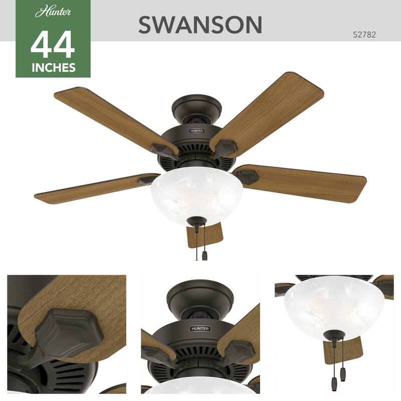 Hunter 44" Swanson Ceiling Fan with LED Light Kit & Pull Chain - Casual Traditional - 4 Speed DC Motor - ENERGY STAR!