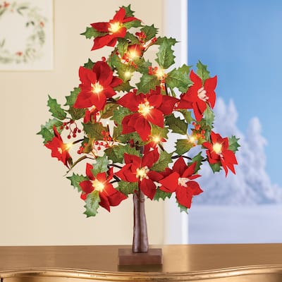 LED Lighted Poinsettia 2-Foot Tall Tabletop Tree Decoration - 4 x 24 x 4
