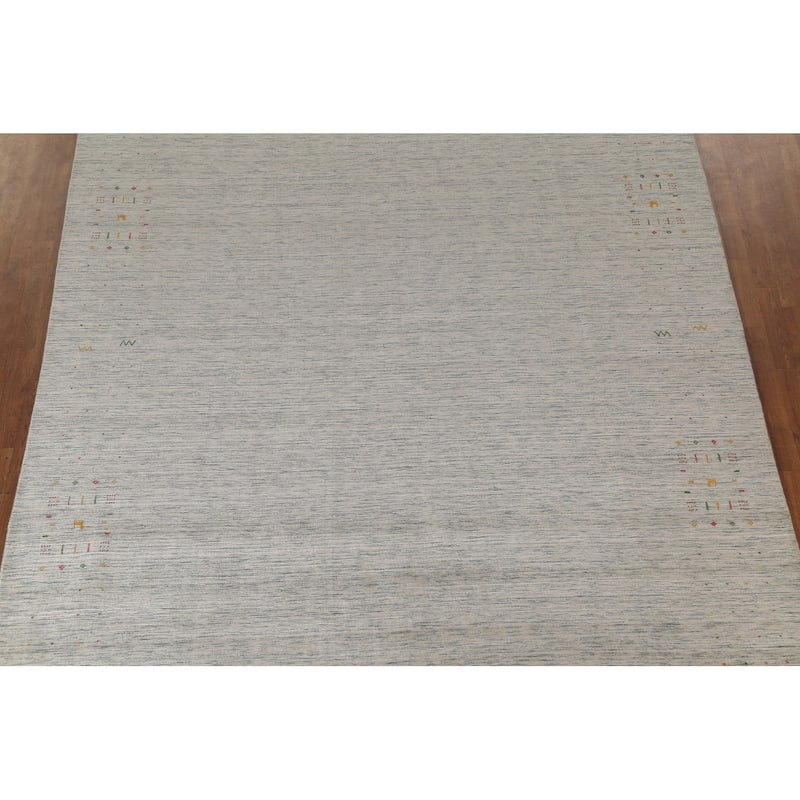 Ivory Tribal Gabbeh Indian Area Rug Handmade Wool Carpet - 9'0"x 11'7"