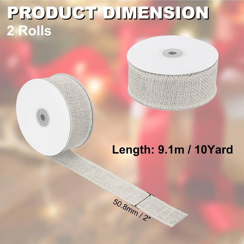 Burlap Fabric Ribbon 2pcs Jute Crafts Roll Wrapping - White - 2 Inch x 10 Yards
