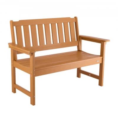 Natural Curved Design Weatherproof Garden Bench with Slatted Seat and Armrests for Comfortable Seating - 50.5” x 24.4” x 36.6”