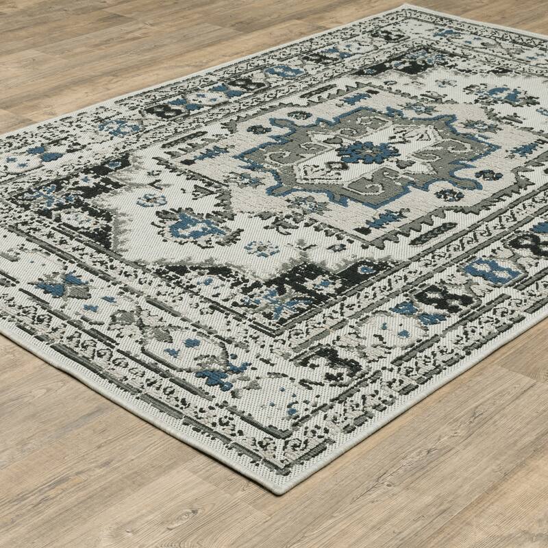 Vista Home Talcot Vintage Traditional Grey/ Teal Indoor-Outdoor Area Rug