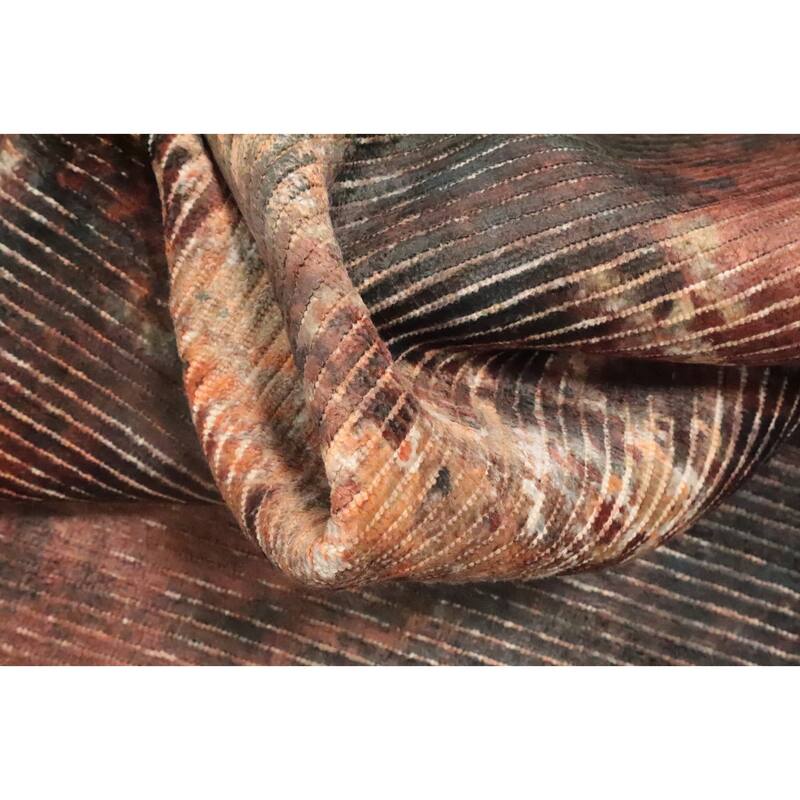 Hand Knotted Oriental Viscose Silk Carpet Modern Abstract Oranges & Rust Abstract Area Rug - 8' 0'' X 5' 1''
