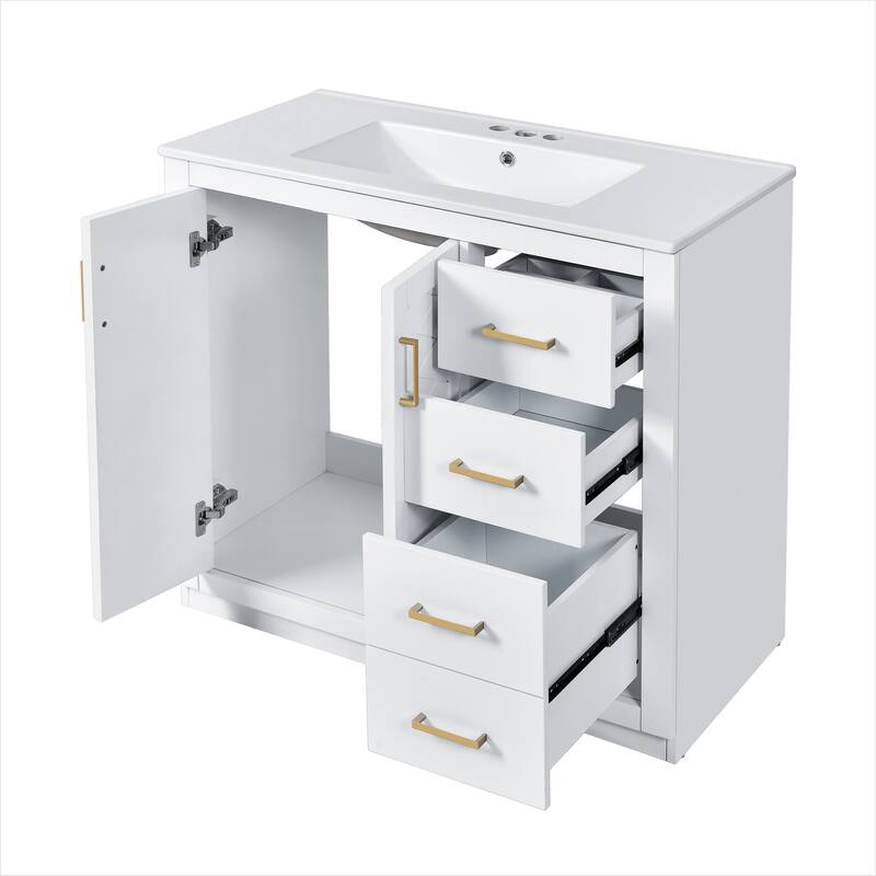 Freestanding Geometric Pattern Bathroom Vanity Solid Wood Frame Storage Cabinet with Sink, 3 Drawers and Soft Closing Doors