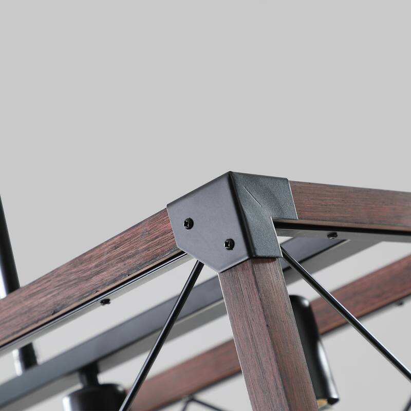 32" Red Wood Industrial Farmhouse Rectangle Pendant Light, 5-Light Chandelier for Dining Room, Kitchen Island (No Bulbs)