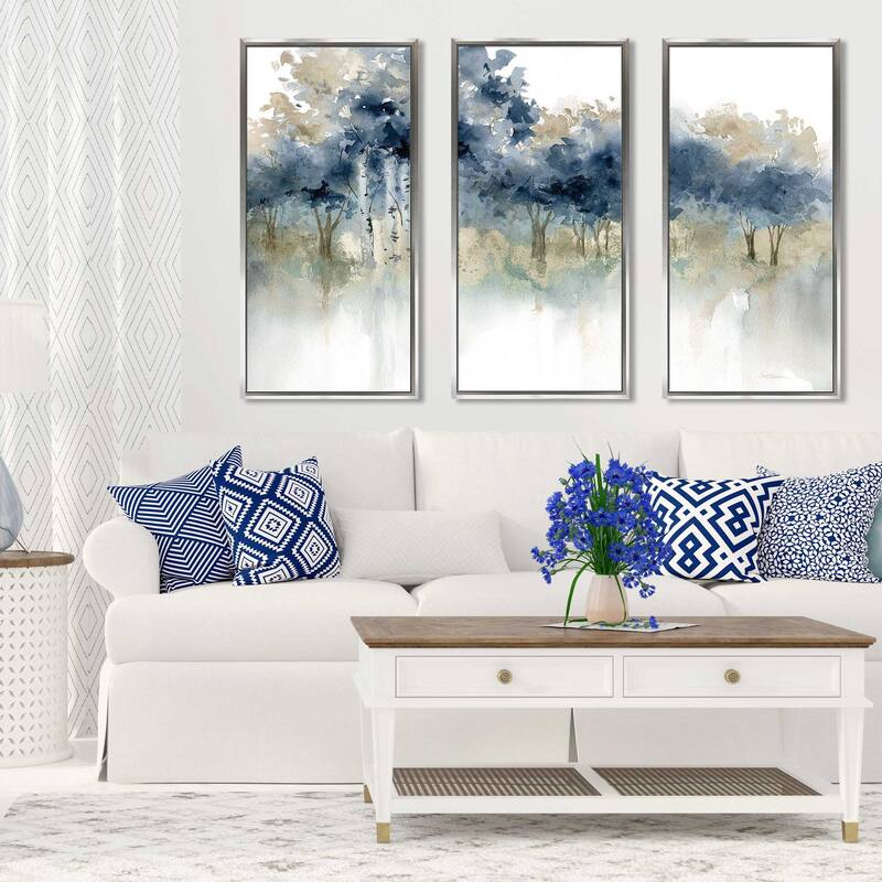 "Waters Edge" Print in Floating Canvas, Set of 3 - Blue