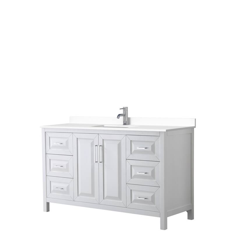 Daria 60 Inch Single Vanity, Cultured Marble Top - White, Chrome Trim, White Cultured Marble Top