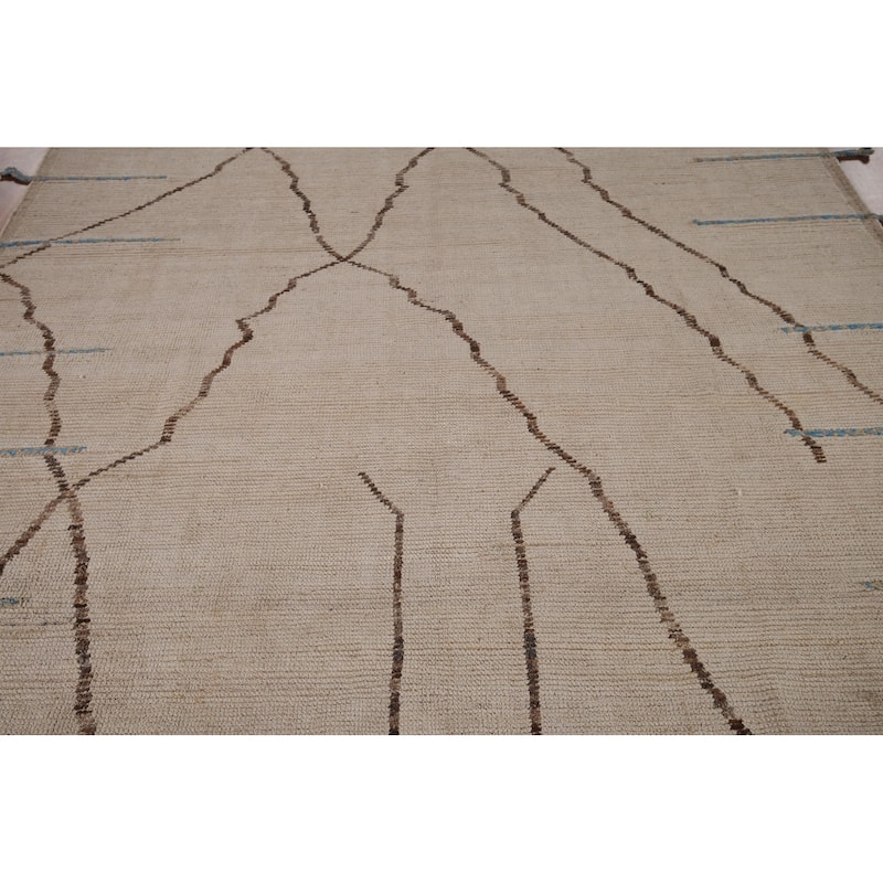 Earth Tone Moroccan Modern Rug Hand-Knotted Contemporary Wool Carpet - 7'9"x 11'8"