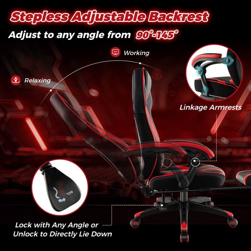 Costway Adjustable E-Sports Racing Style Chair with Padded Headrest, - See Details