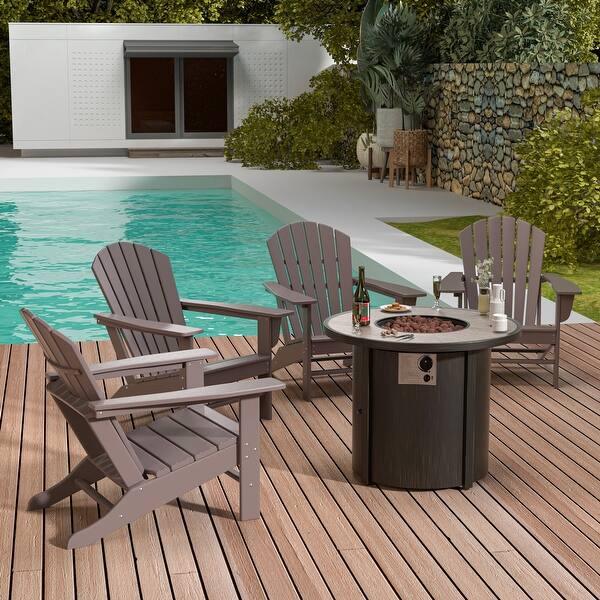 GREENVINES Folding Adirondack Chairs Set of 2 | Wood Grain | HDPE All Weather | Fire