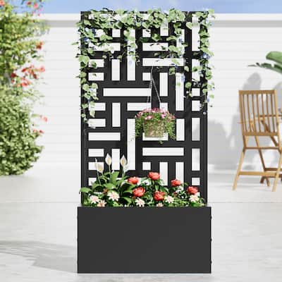 Metal Movable Planter Box with Trellis Privacy Screen Planter Box with Lockable Wheels