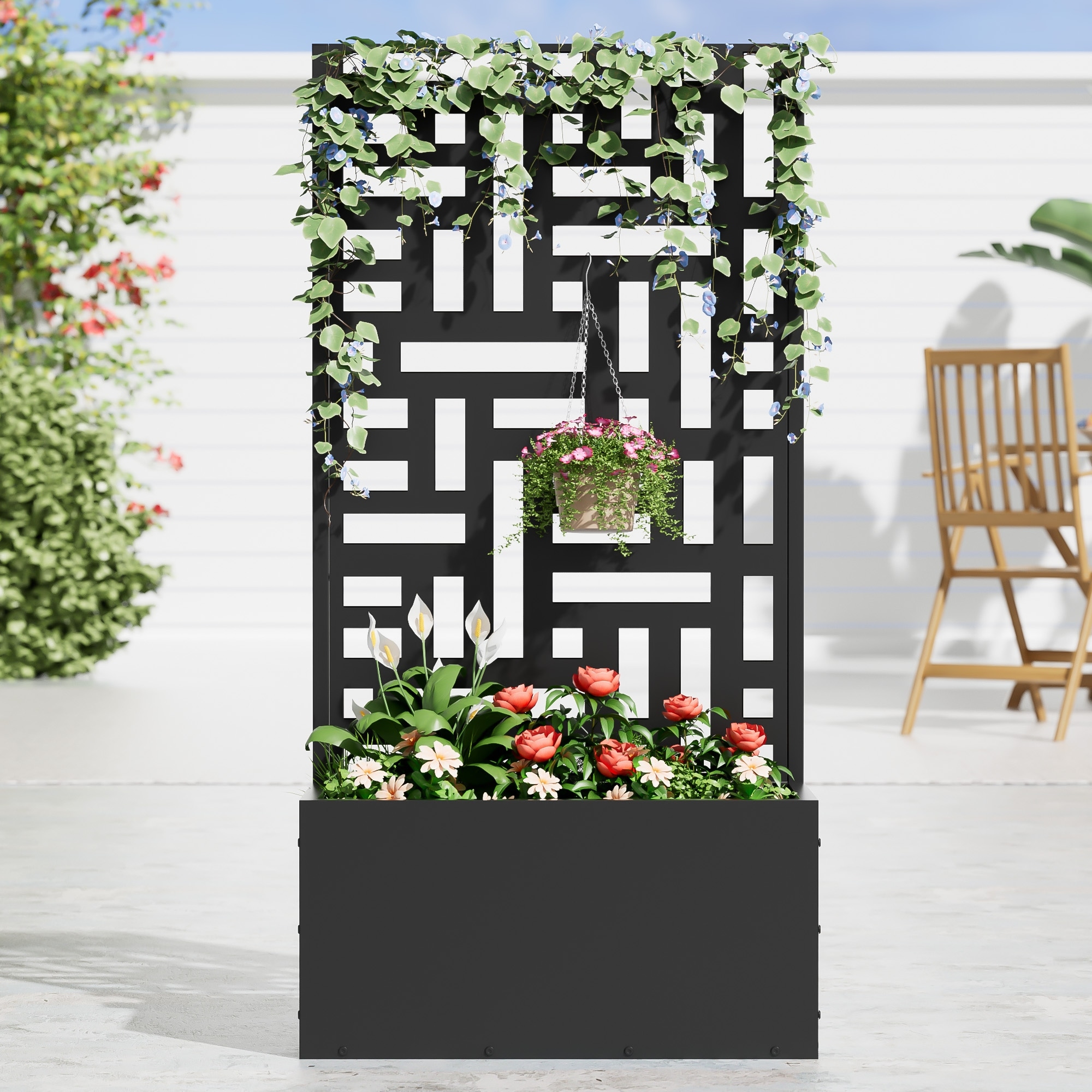 47"x24" Galvanized Planter Box with Trellis & Privacy Screen