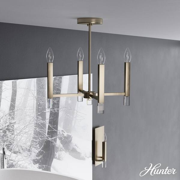 slide 2 of 11, Hunter Sunjai 4-Light Pendant - Entry, Bedroom, Kitchen - Candle, Geometric, Glam, Contemporary Alturas Gold