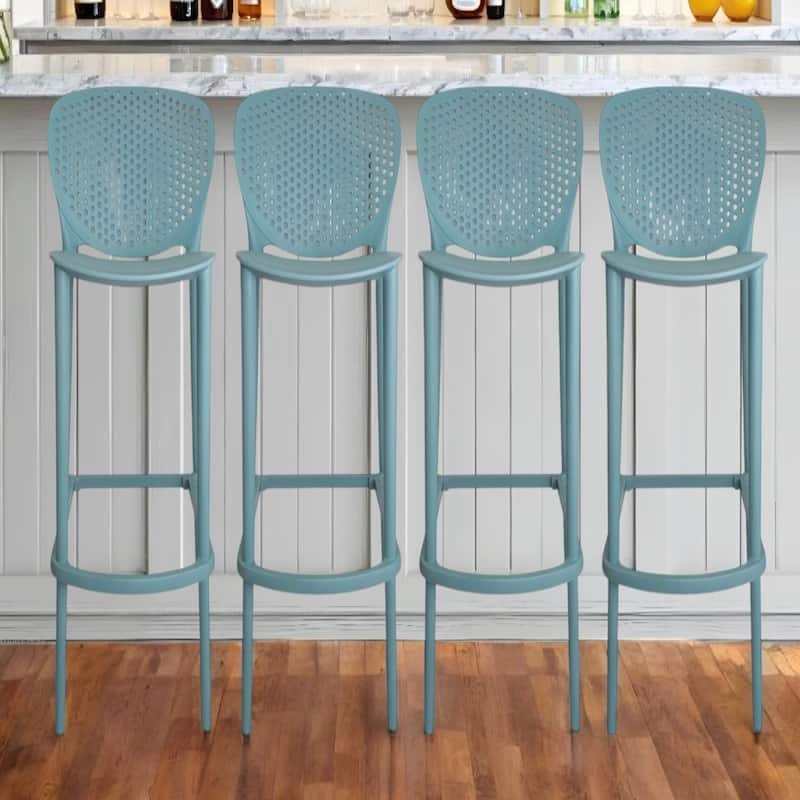Set of 4 Stackable Plastic Bar Stools with Low Back and Footrest