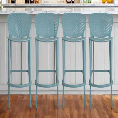 Set of 4 Stackable Plastic Bar Stools with Low Back and Footrest