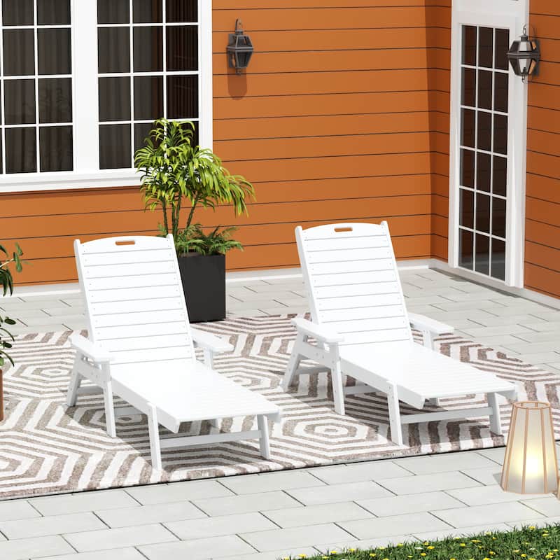 Laguna Hdpe All Weather Outdoor Patio Pool Reclining Chaise Lounge (Set Of 2) - White