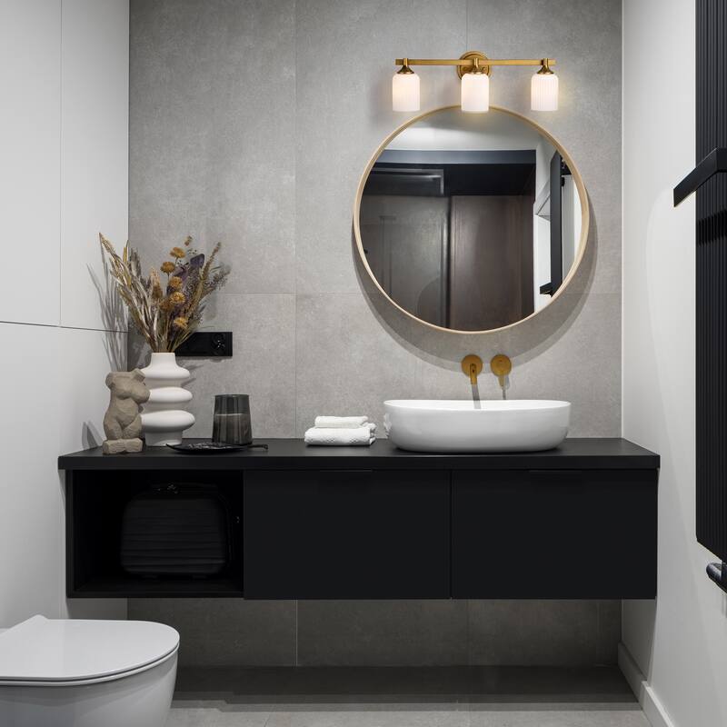 Solara 3 Light Vanity Natural Brass Finish Frosted Ribbed Glass - Natural Brass