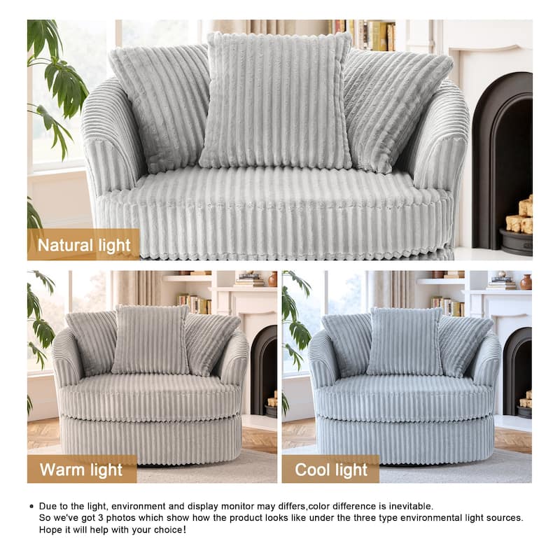 Oversized 43" W Plush Corduroy Recessed Arm Swivel Barrel Chair