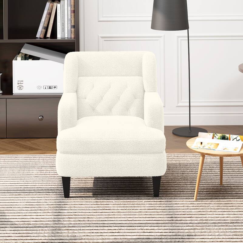 Modern 35.25" Upholstered Arm Chair with Birch Wood Legs amd Tufted Backrest for Living Room