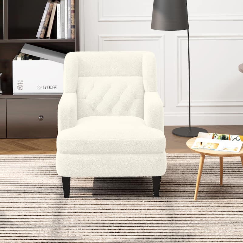 Upholstered Accent Wingback Chair Tufted Armchair for Living Room and Bedroom, Beige