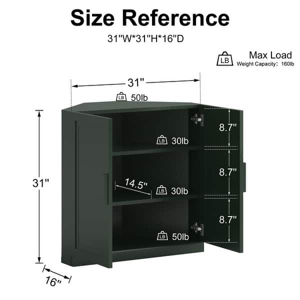 dimension image slide 3 of 6, 31"H Corner Sideboard Cabinet Free-Standing Corner Storage Organizer