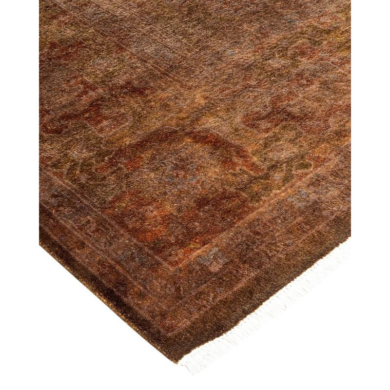 Overton Hand Knotted Wool Vintage Inspired Modern Contemporary Overdyed Brown Area Rug - 6' 1" x 10' 7"