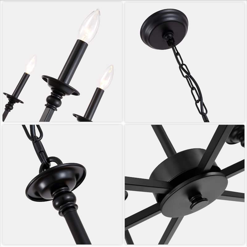 Bella Depot 28" 6-Light Black Metal Chandelier Adjustable Pendant Light for Dining Room Bedroom