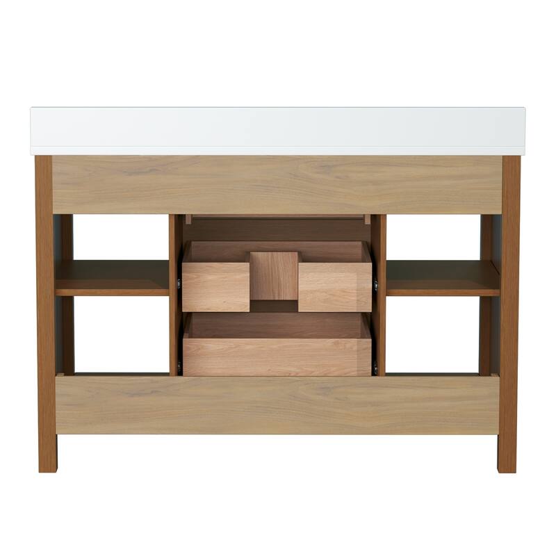 48-Inch Bathroom Vanity with Single Sink - Wood Grain Finish, Space-Saving