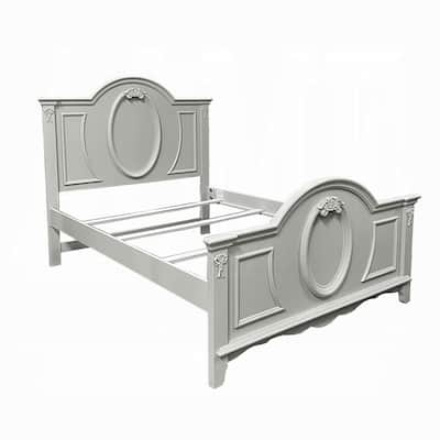 Auri Full Size Bed, Arch Headboard, Rope Molding w Floral Motifs, Gray