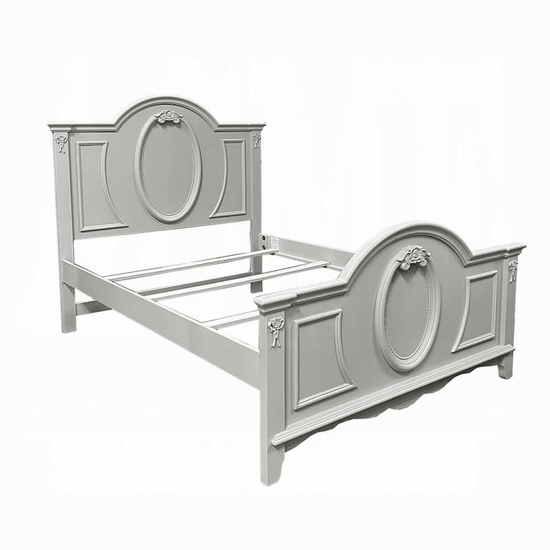 Auri Twin Size Bed, Arch Headboard, Rope Molding w Floral Motifs, Gray