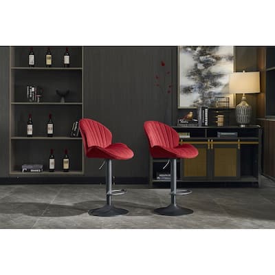 Adjustable Swivel Bar Stools Set of 2, Counter Height Bar Chairs with Back, Velvet Armless Dining Chair with Footrest