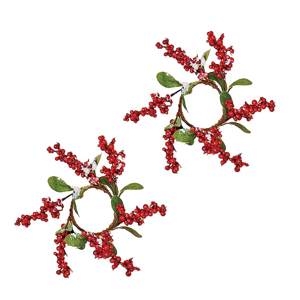 2.25" Snowy Berry Candle Ring, Set of 2 - 4