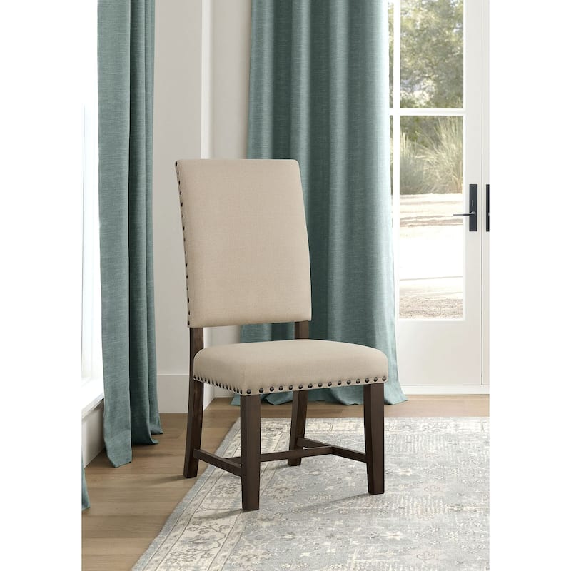 2pc Upholstered Dining Side Chair With Nailhead Accents